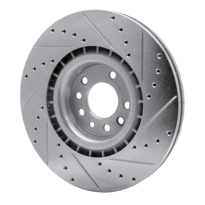 Saab 9-3 Brake Rotor (1) - Front Left - R1 Concepts - Drilled & Slotted - Silver - `08-`11